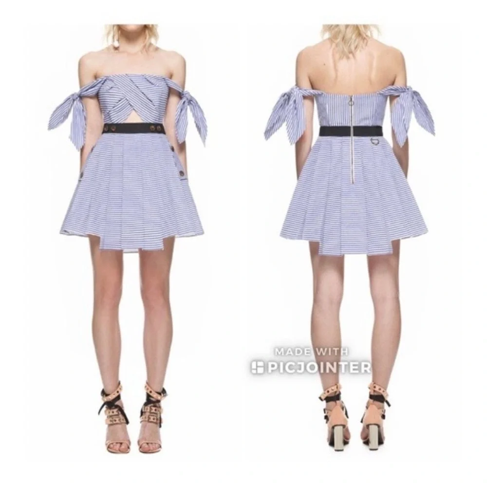 Self-Portrait Blue and White Striped Mini Dress - Picture 8 of 10